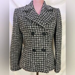 Tahari Arthur S. Levine Black & White Double Breasted Tweed Women’s Blazer, Sz 8